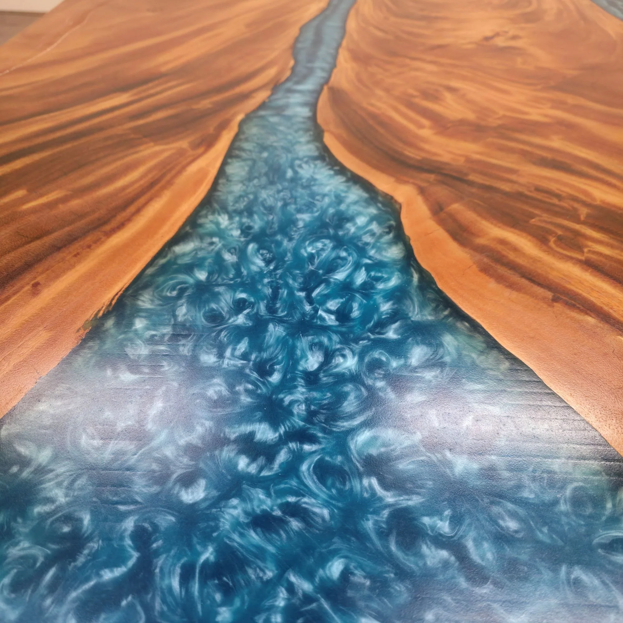 210cm x 145cm Blue Resin Live Edge East Indian Walnut Dining Table - Image 4