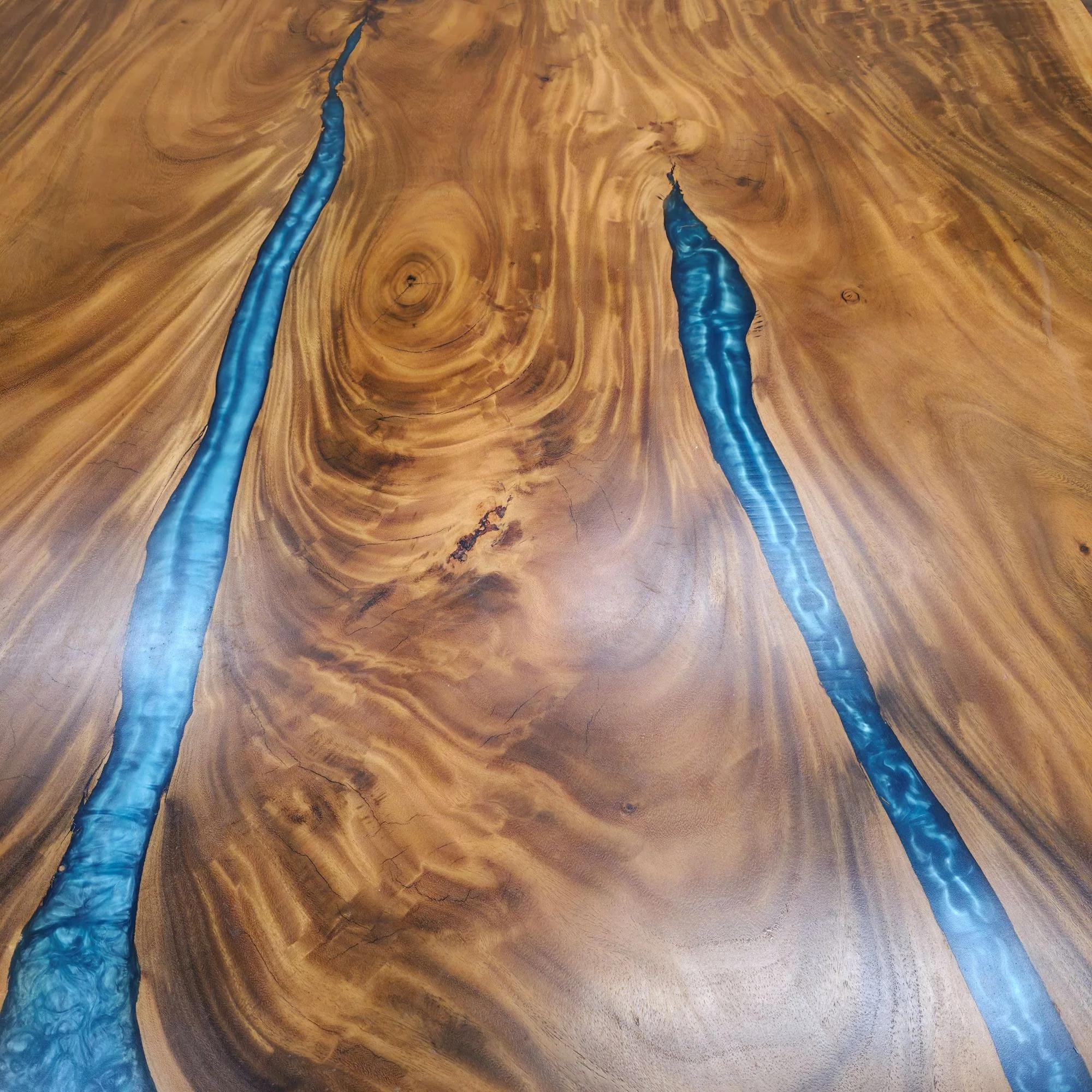 210cm x 145cm Blue Resin Live Edge East Indian Walnut Dining Table - Image 5