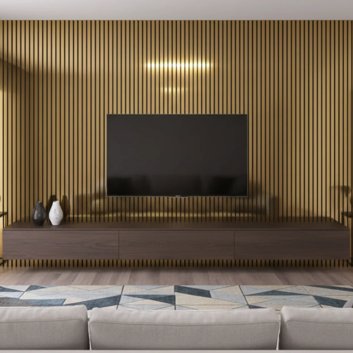 Acoustic Slatted Wall Panel 240 x 60cm - Mirror Gold x 1 panel - Image 3