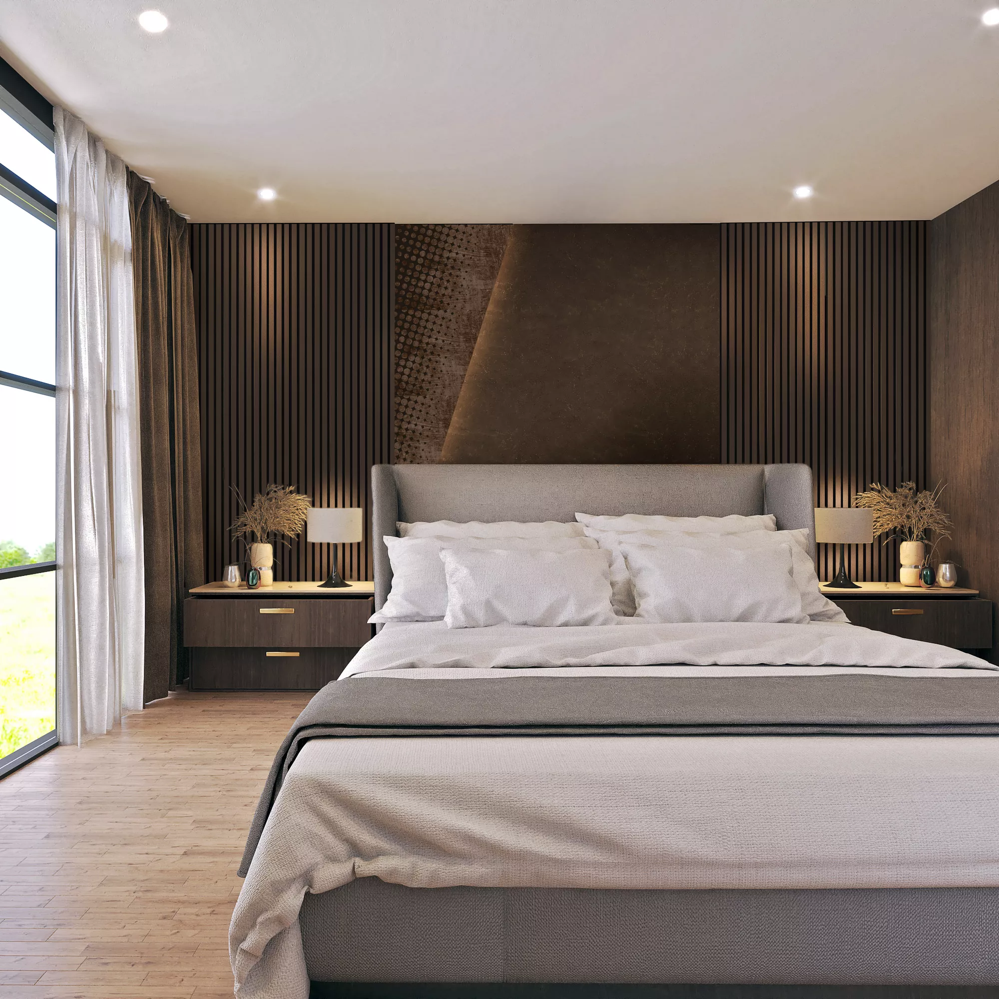 Acoustic Slatted Wall Panel 240 x 60cm - Bronze x 1 panel (m-brown) - Image 3