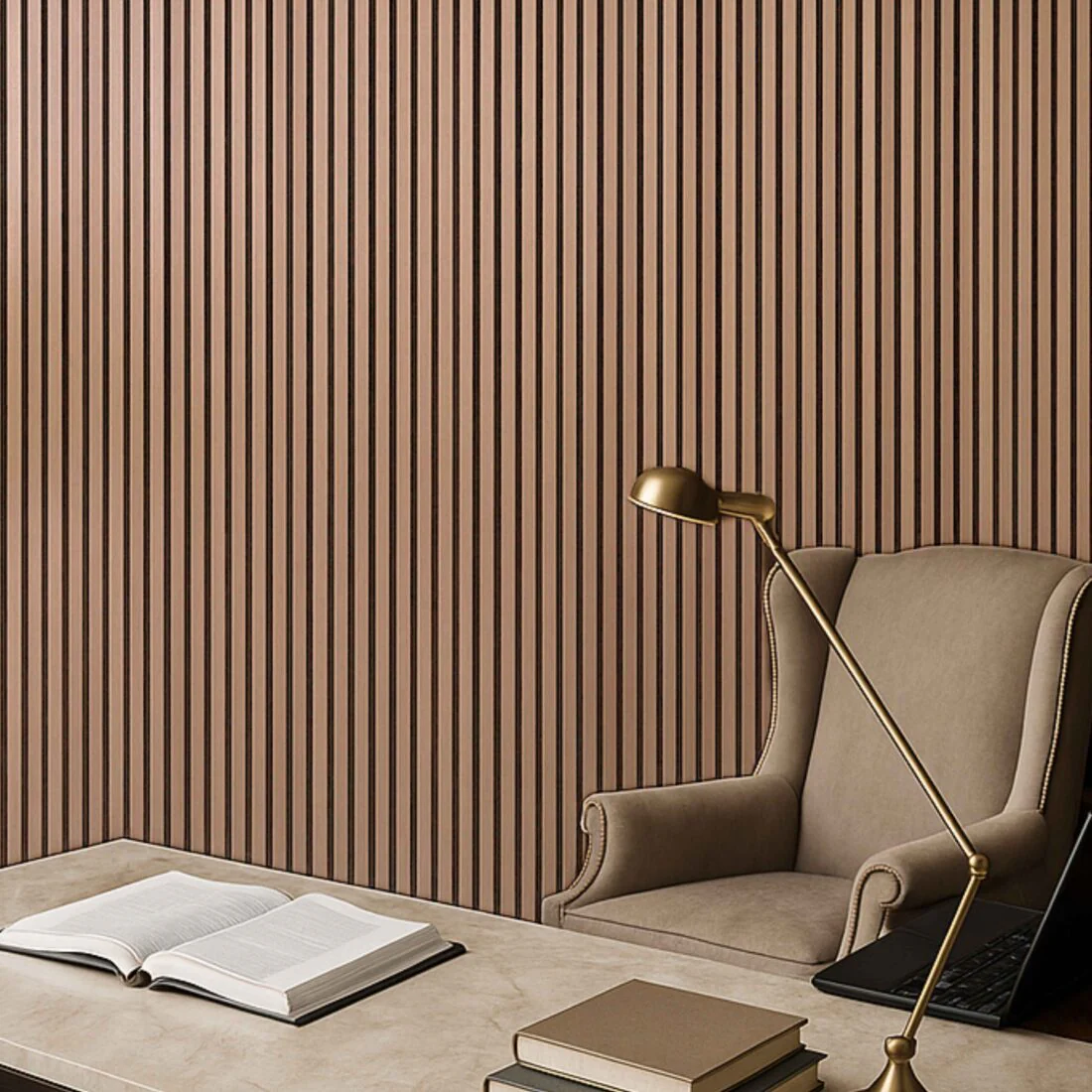 Acoustic Slatted Wall Panel 240 x 60cm - Teak/Dark Oak x 1 panel - Image 3